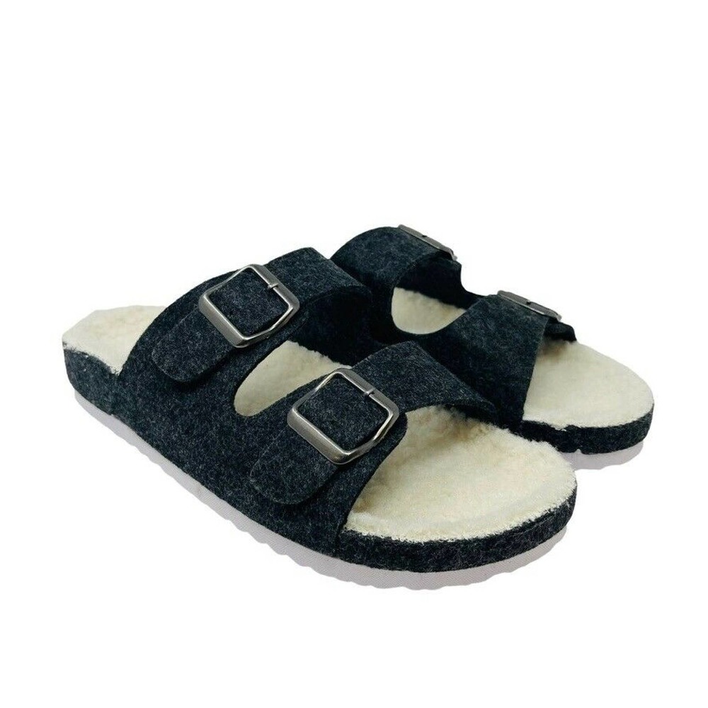 New Olivia Miller Womans Grey‎ Slide In Sandals Buckle Sz 7M Comfort NIB